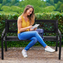 Load image into Gallery viewer, Garden Bench 2-3 Seater Metal Armrest Chair Wood Seat Backrest Patio Outdoor
