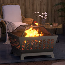 Load image into Gallery viewer, Fire Pit Wood Burning Garden Fire Pits w/ Spark Screen Cover & Poker