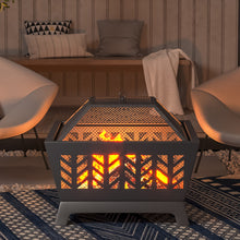 Load image into Gallery viewer, Fire Pit Wood Burning Garden Fire Pits w/ Spark Screen Cover & Poker