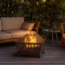 Load image into Gallery viewer, Fire Pit Wood Burning Garden Fire Pits w/ Spark Screen Cover & Poker