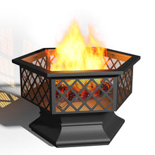 Load image into Gallery viewer, Fire Pit Iron Hexagon Shape Wood Burning w/ Spark Screen