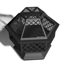 Load image into Gallery viewer, Fire Pit Iron Hexagon Shape Wood Burning w/ Spark Screen