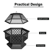 Load image into Gallery viewer, Fire Pit Iron Hexagon Shape Wood Burning w/ Spark Screen