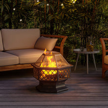 Load image into Gallery viewer, Fire Pit Iron Hexagon Shape Wood Burning w/ Spark Screen