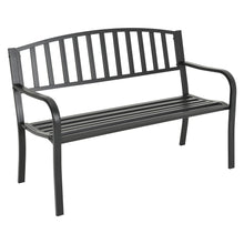 Load image into Gallery viewer, Black Garden Bench Patio Chair Cast Iron Metal Slat Seat Backrest Outdoor Picnic