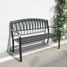 Load image into Gallery viewer, Black Garden Bench Patio Chair Cast Iron Metal Slat Seat Backrest Outdoor Picnic
