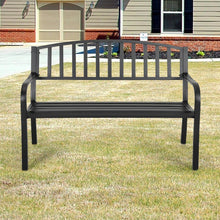 Load image into Gallery viewer, Black Garden Bench Patio Chair Cast Iron Metal Slat Seat Backrest Outdoor Picnic