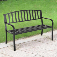 Load image into Gallery viewer, Black Garden Bench Patio Chair Cast Iron Metal Slat Seat Backrest Outdoor Picnic
