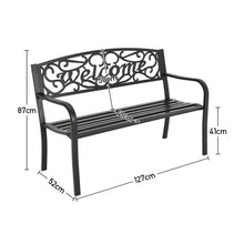 Load image into Gallery viewer, Modern Garden Bench Cast Iron Backrest Welcome Design Outdoor Patio Chair Seat