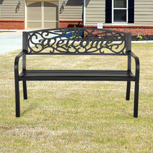 Load image into Gallery viewer, Modern Garden Bench Cast Iron Backrest Welcome Design Outdoor Patio Chair Seat
