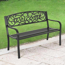 Load image into Gallery viewer, Modern Garden Bench Cast Iron Backrest Welcome Design Outdoor Patio Chair Seat