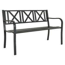 Load image into Gallery viewer, Cast Iron Garden Bench with X-Shaped Pattern 3-Seater Parkyard Seating
