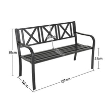 Load image into Gallery viewer, Cast Iron Garden Bench with X-Shaped Pattern 3-Seater Parkyard Seating