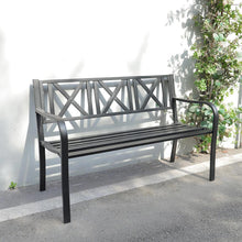 Load image into Gallery viewer, Cast Iron Garden Bench with X-Shaped Pattern 3-Seater Parkyard Seating
