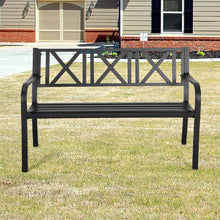 Load image into Gallery viewer, Cast Iron Garden Bench with X-Shaped Pattern 3-Seater Parkyard Seating