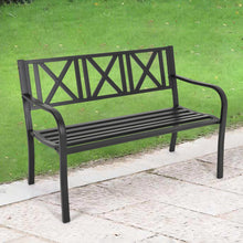 Load image into Gallery viewer, Cast Iron Garden Bench with X-Shaped Pattern 3-Seater Parkyard Seating