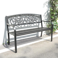 Load image into Gallery viewer, Modern Garden Bench Cast Iron Backrest Welcome Design Outdoor Patio Chair Seat