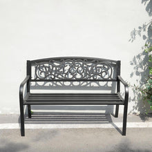 Load image into Gallery viewer, Modern Garden Bench Cast Iron Backrest Welcome Design Outdoor Patio Chair Seat