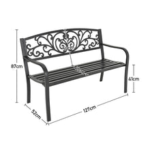 Load image into Gallery viewer, Cast Iron Garden Bench with Heart Ornament 3-Seater Parkyard Seating