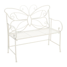 Load image into Gallery viewer, White Butterfly Iron Metal 2 Seats Garden Patio Bench Seat