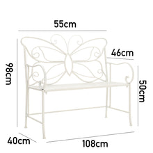 Load image into Gallery viewer, White Butterfly Iron Metal 2 Seats Garden Patio Bench Seat