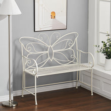 Load image into Gallery viewer, White Butterfly Iron Metal 2 Seats Garden Patio Bench Seat