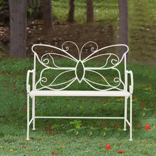 Load image into Gallery viewer, White Butterfly Iron Metal 2 Seats Garden Patio Bench Seat
