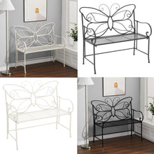 Load image into Gallery viewer, White Butterfly Iron Metal 2 Seats Garden Patio Bench Seat