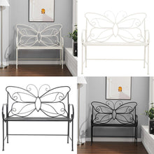 Load image into Gallery viewer, White Butterfly Iron Metal 2 Seats Garden Patio Bench Seat