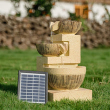 Load image into Gallery viewer, Outdoor Water Fountain Rockery Decor 3 Tier Bowls Solar Powered