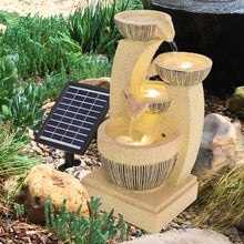 Load image into Gallery viewer, Symmetrical Cascading Bowls Rustic Outdoor Floor Water Fountain with Solar LED Light