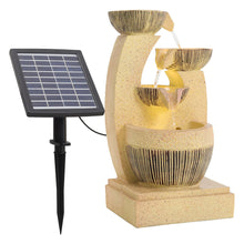 Load image into Gallery viewer, Symmetrical Cascading Bowls Rustic Outdoor Floor Water Fountain with Solar LED Light