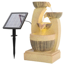 Load image into Gallery viewer, Symmetrical Cascading Bowls Rustic Outdoor Floor Water Fountain with Solar LED Light