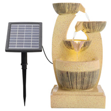 Load image into Gallery viewer, Symmetrical Cascading Bowls Rustic Outdoor Floor Water Fountain with Solar LED Light