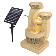 Load image into Gallery viewer, Symmetrical Cascading Bowls Rustic Outdoor Floor Water Fountain with Solar LED Light
