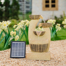 Load image into Gallery viewer, Symmetrical Cascading Bowls Rustic Outdoor Floor Water Fountain with Solar LED Light