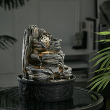 Load image into Gallery viewer, Tiered Rock Cascading Tabletop Water Fountain with LED Crystal Ball, AI1039