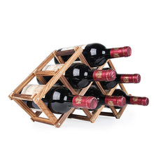 Load image into Gallery viewer, Natural Wooden 10 Bottles Folding Stand Rack Storage Wine Bottle Display Kitchen