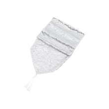 Load image into Gallery viewer, Sequin Table Runner Glittering Silver with Tassels for Holiday Decoration, CD0158