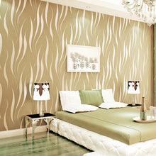 Load image into Gallery viewer, Modern Silver 3D Wave Stripe Non-woven Embossed Flocking Wallpaper Roll