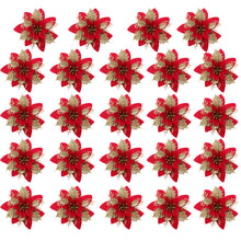 Load image into Gallery viewer, Livingandhome 24 Pieces Artificial Christmas Tree Flowers Xmas Festive Poinsettia Flowers Decoration Set, CD0368