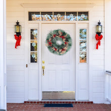 Load image into Gallery viewer, Livingandhome 32cm Snow Flocked Christmas Artificial Wreath with Classical Xmas Ornaments, CD0381