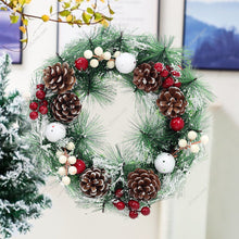 Load image into Gallery viewer, Livingandhome 32cm Snow Flocked Christmas Artificial Wreath with Classical Xmas Ornaments, CD0382