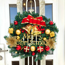Load image into Gallery viewer, Livingandhome 30cm Christmas Artificial Wreath with Xmas Baubles Bells Bow Knots, CD0383