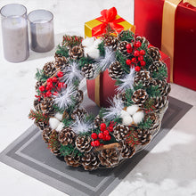 Load image into Gallery viewer, Livingandhome Pre-lit Spruced Artificial Christmas Wreath with Pine Cones, CD0460