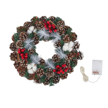 Load image into Gallery viewer, Livingandhome Pre-lit Spruced Artificial Christmas Wreath with Pine Cones, CD0460