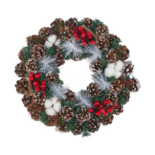 Load image into Gallery viewer, Livingandhome Pre-lit Spruced Artificial Christmas Wreath with Pine Cones, CD0460