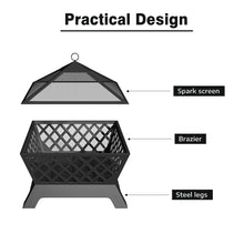 Load image into Gallery viewer, 63.5cm 2 in 1 Iron Outdoor Fire Pit Patio Heater Metal Square Fire pit