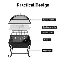 Load image into Gallery viewer, 59CM Fire Pit with BBQ Grill Shelf Garden Patio Heater Brazier with Poker
