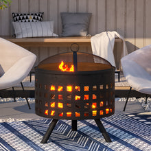 Load image into Gallery viewer, 60CM Round Hollow Border Fire Pit Garden Patio Heater Brazier with Poker